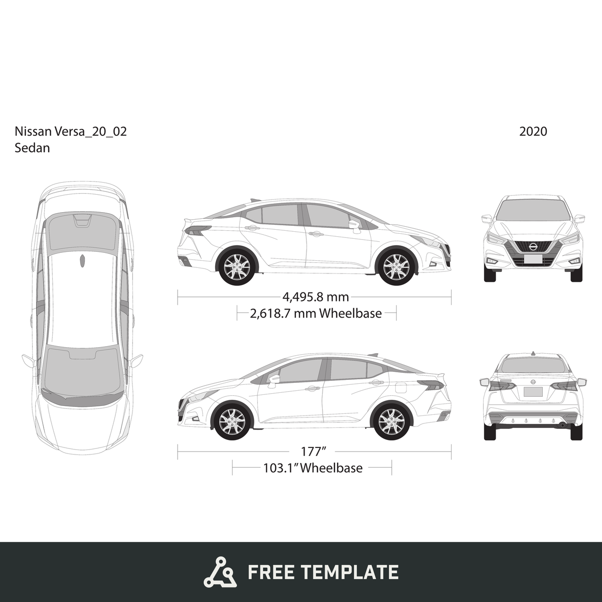 2020 Nissan Versa Sedan free vector vehicle wrap template - GravBase