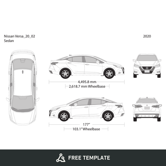 2020 Nissan Versa Sedan free vector vehicle wrap template - GravBase