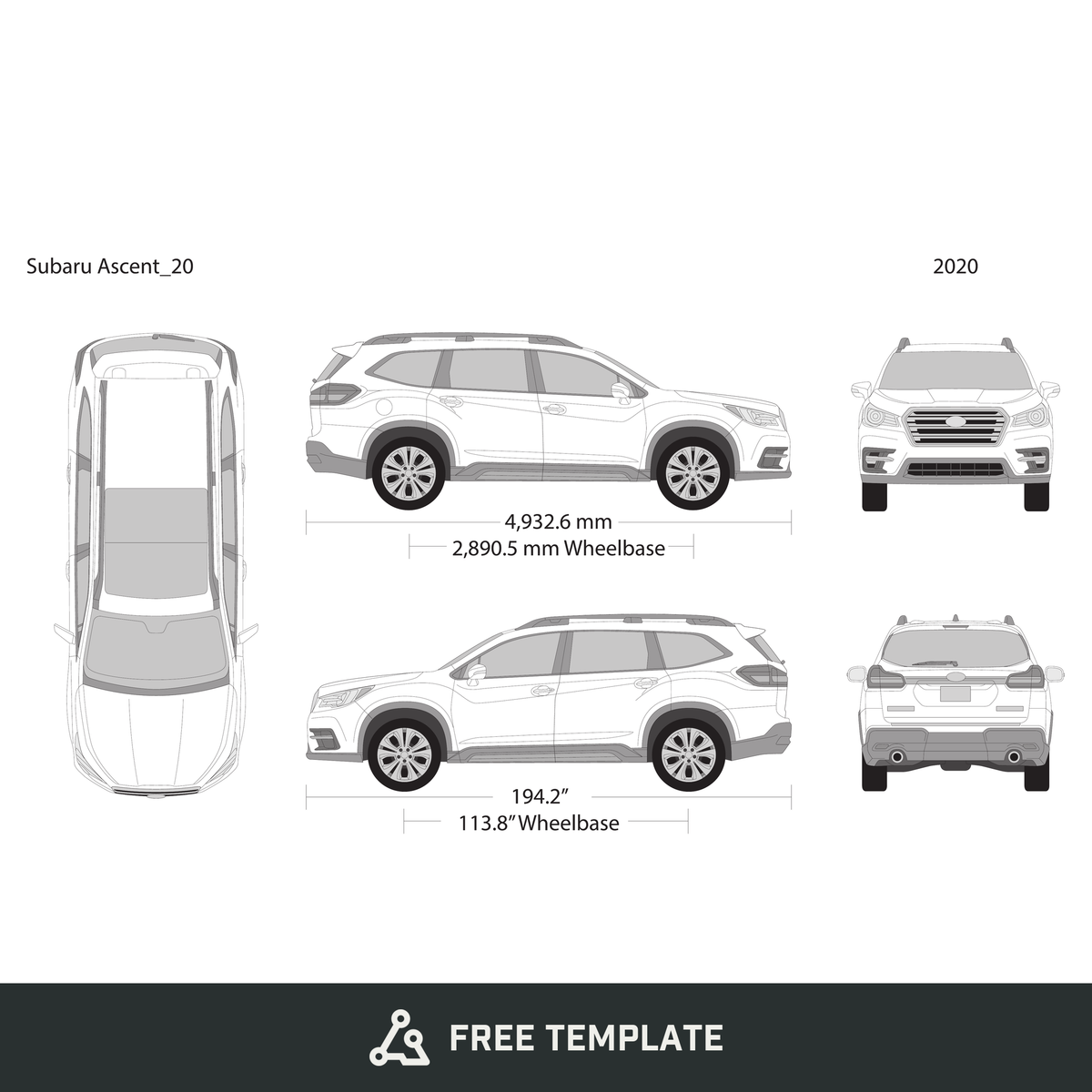 2020 Subaru Ascent free vector vehicle wrap template - GravBase