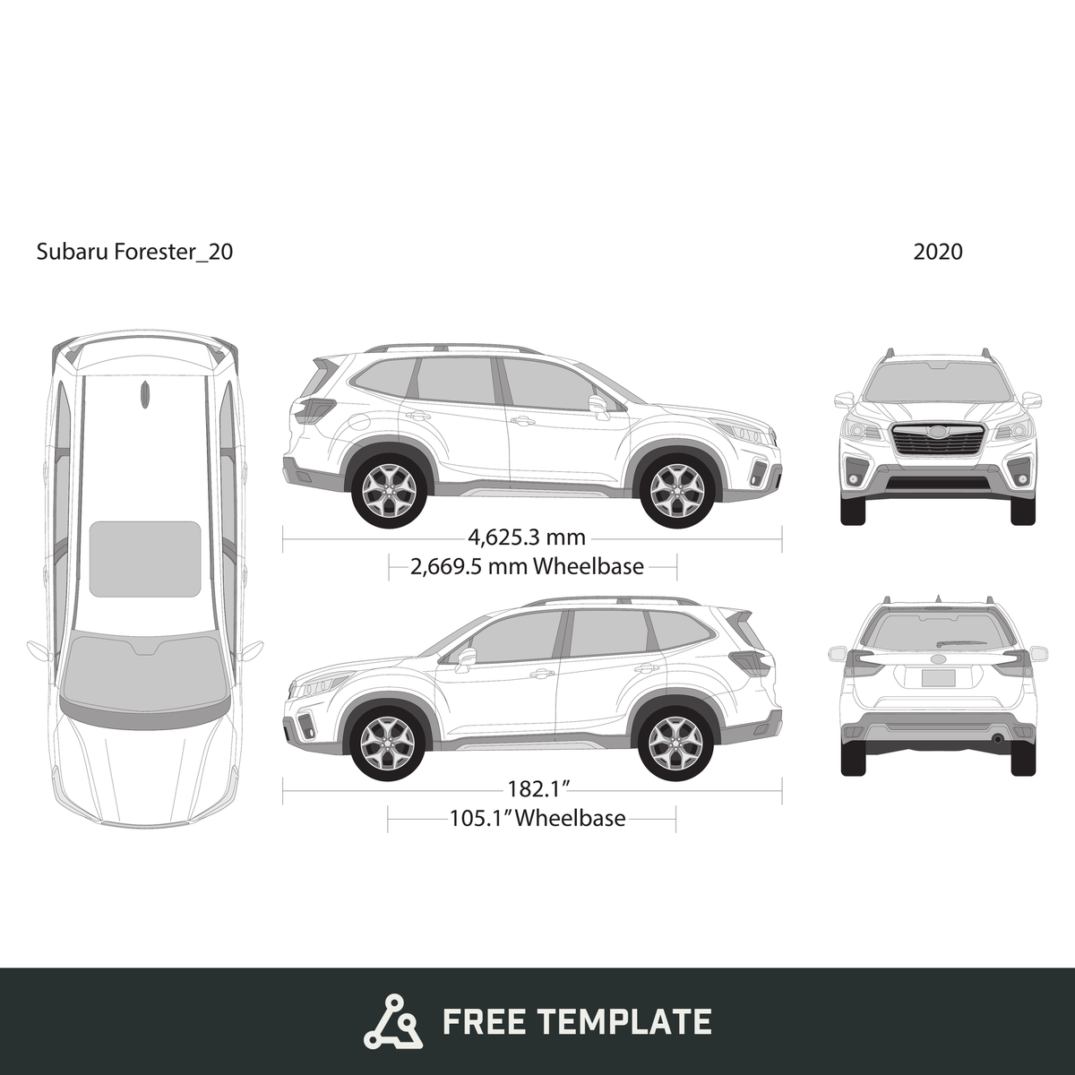 2020 Subaru Forester free vector vehicle wrap template - GravBase