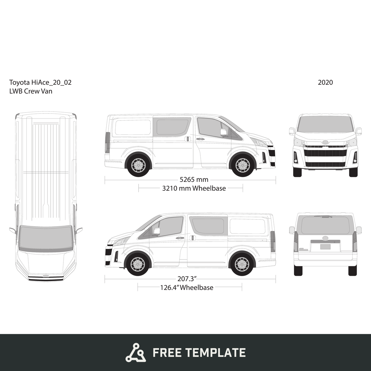 2020 Toyota Hiace free vector vehicle wrap template - GravBase