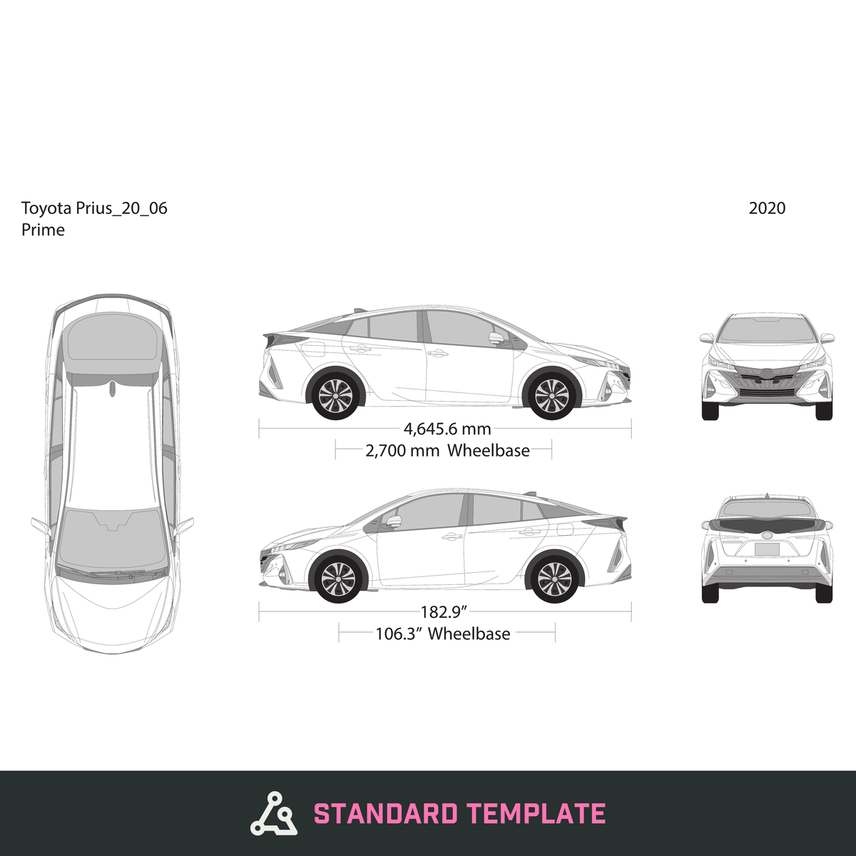 2020 Toyota Prius vector wrap template V06, Design-Ready PDF - GravBase