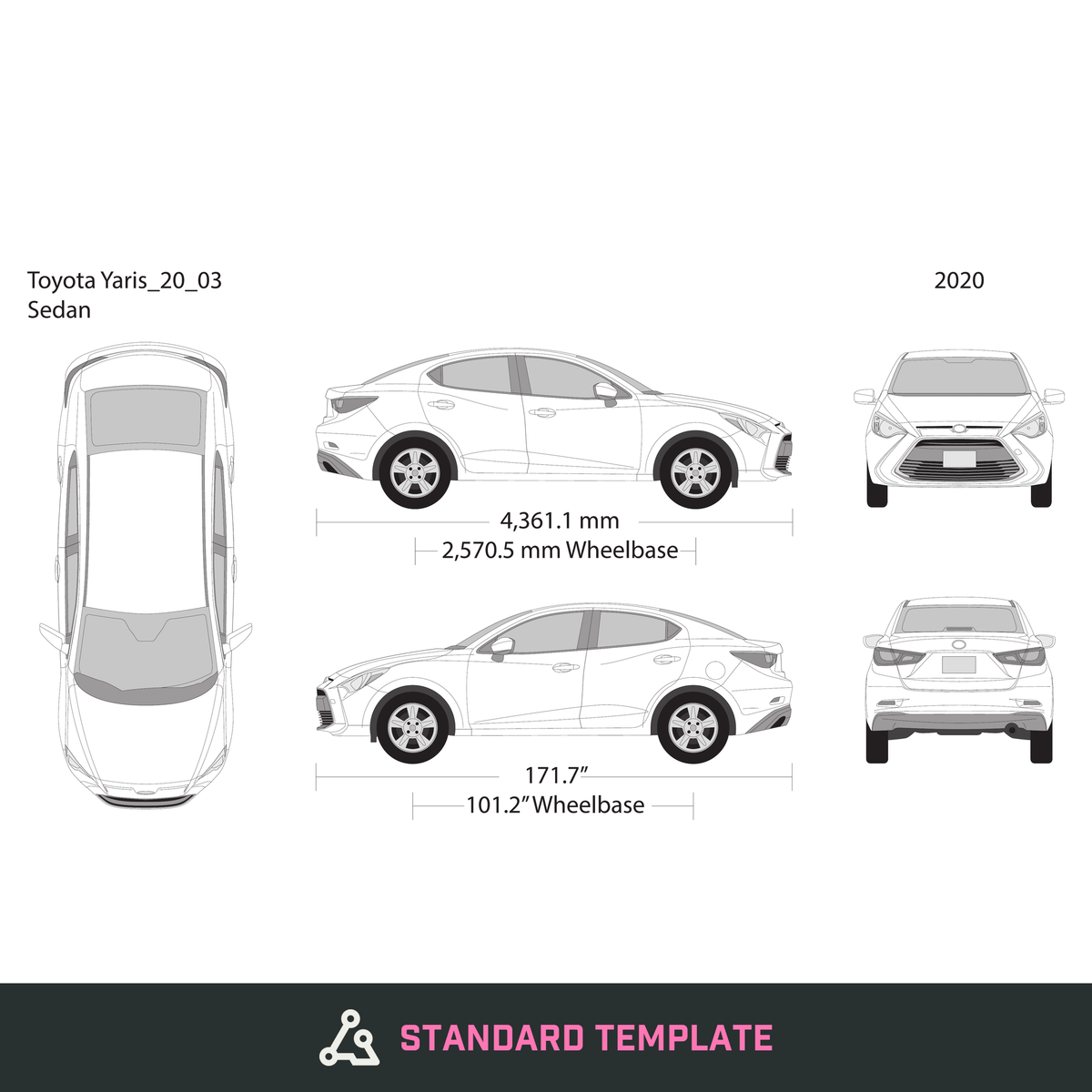 2020 Toyota Yaris vector wrap template, Design-Ready PDF - GravBase