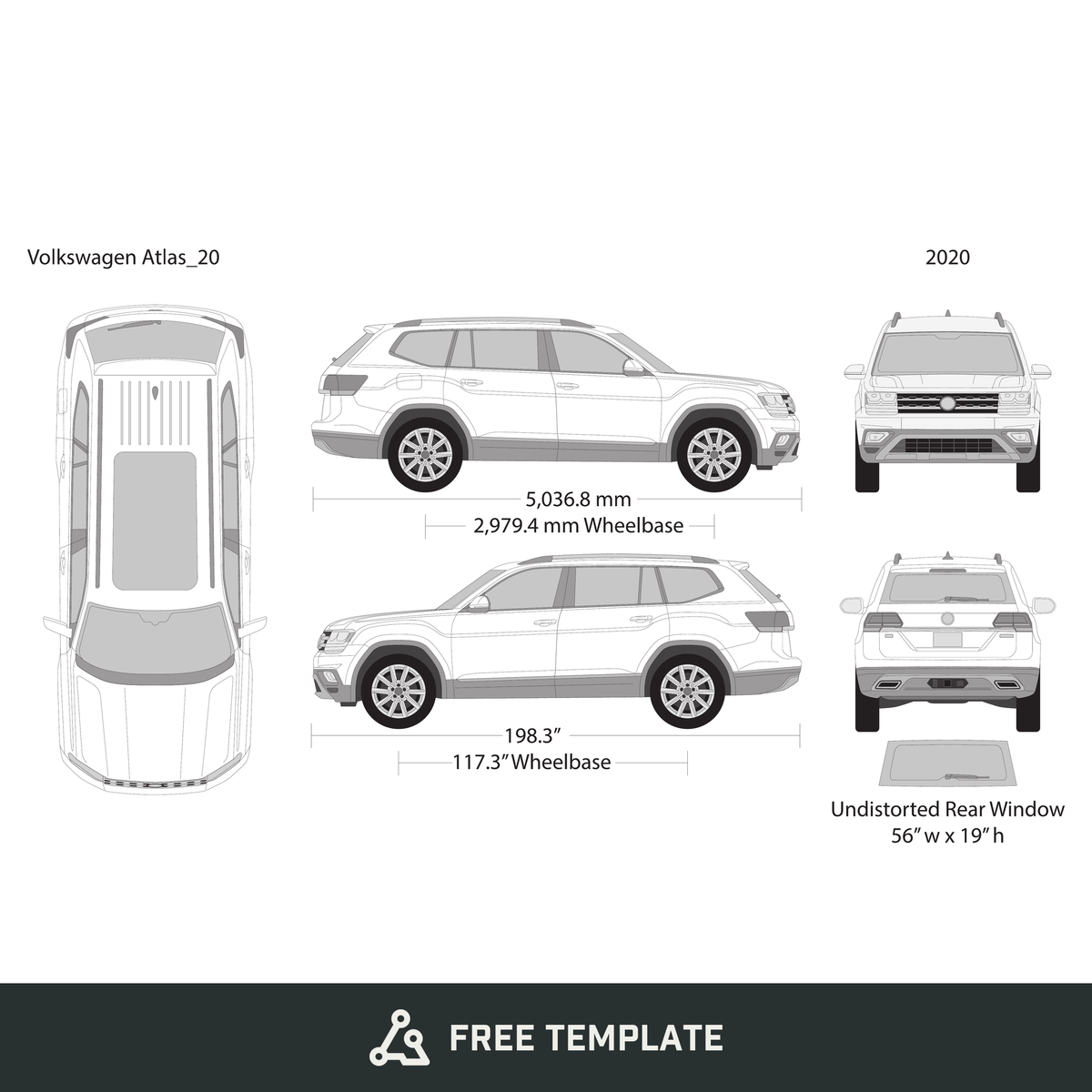 2020 Volkswagen Atlas free vector vehicle wrap template - GravBase