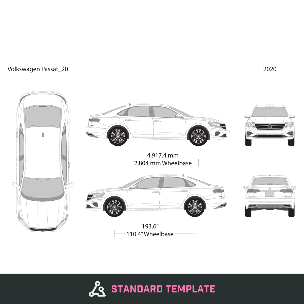 2020 Volkswagen Passat vector wrap template, Design-Ready PDF - GravBase