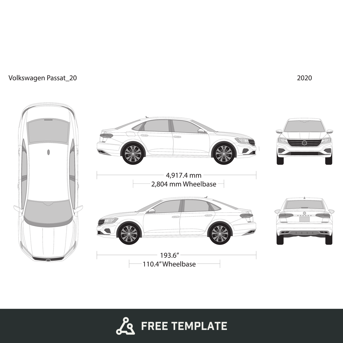 2020 Volkswagen Passat free vector vehicle wrap template - GravBase