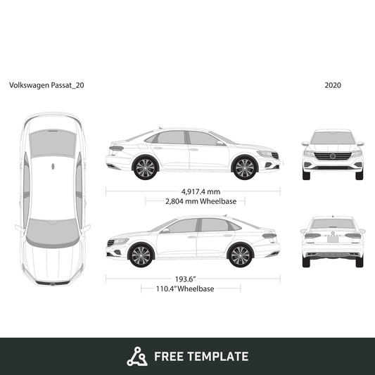 2020 Volkswagen Passat free vector vehicle wrap template - GravBase