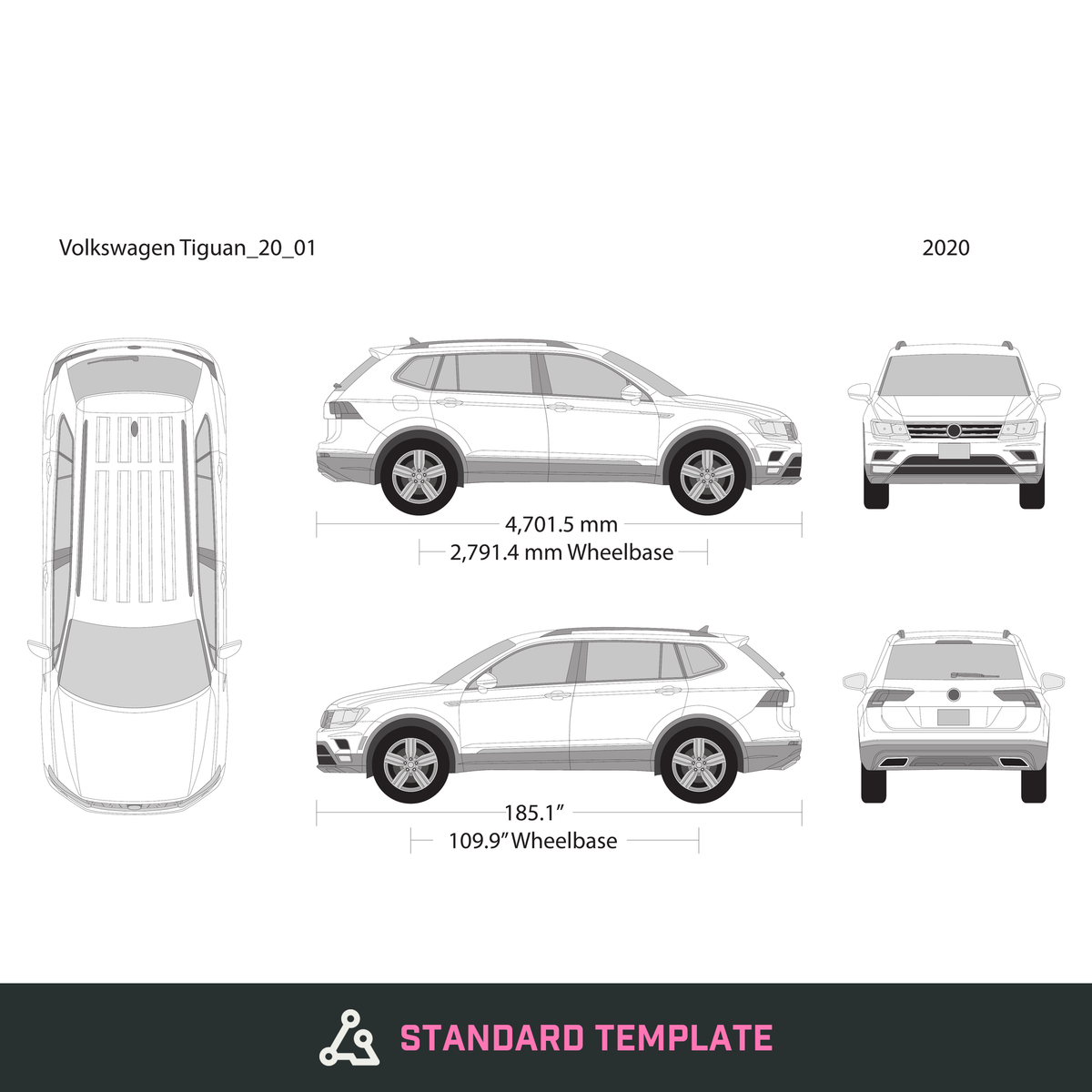 2020 Volkswagen Tiguan vector wrap template, Design-Ready PDF - GravBase