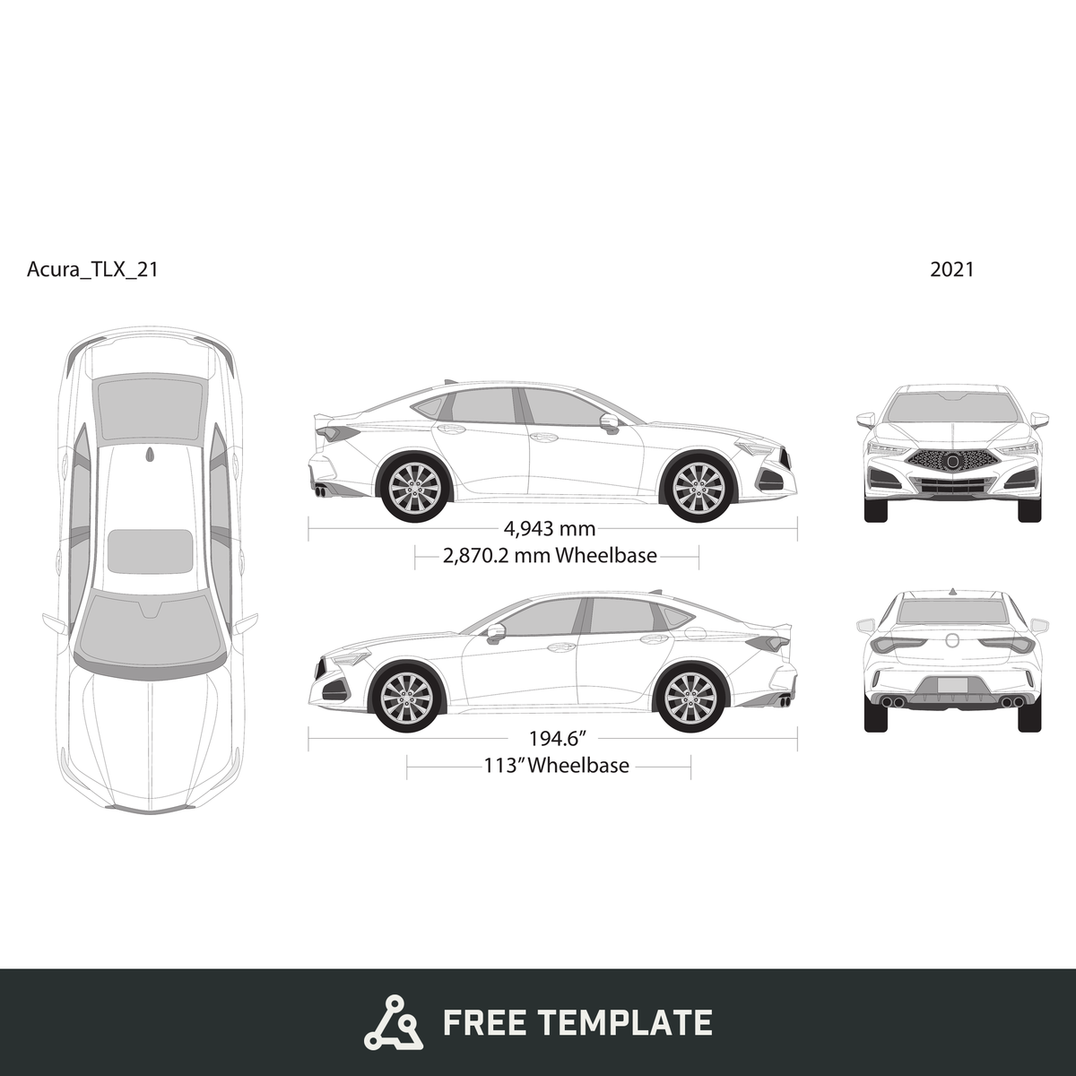 2021 Acura TLX free vector vehicle wrap template - GravBase