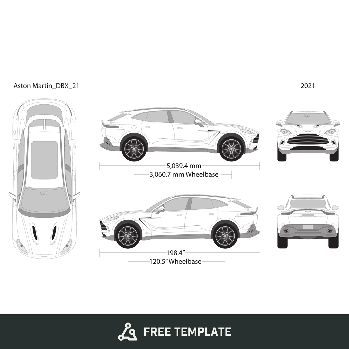2021 Aston Martin DBX free vector vehicle wrap template - GravBase