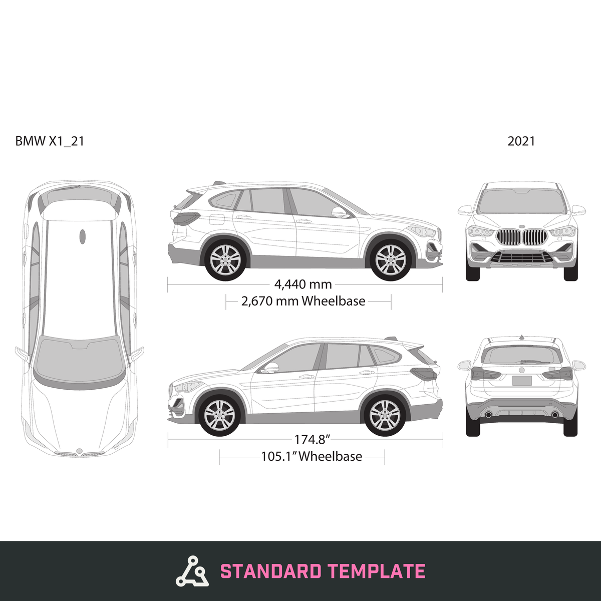 2021 BMW X1 vector wrap template, Design-Ready PDF - GravBase