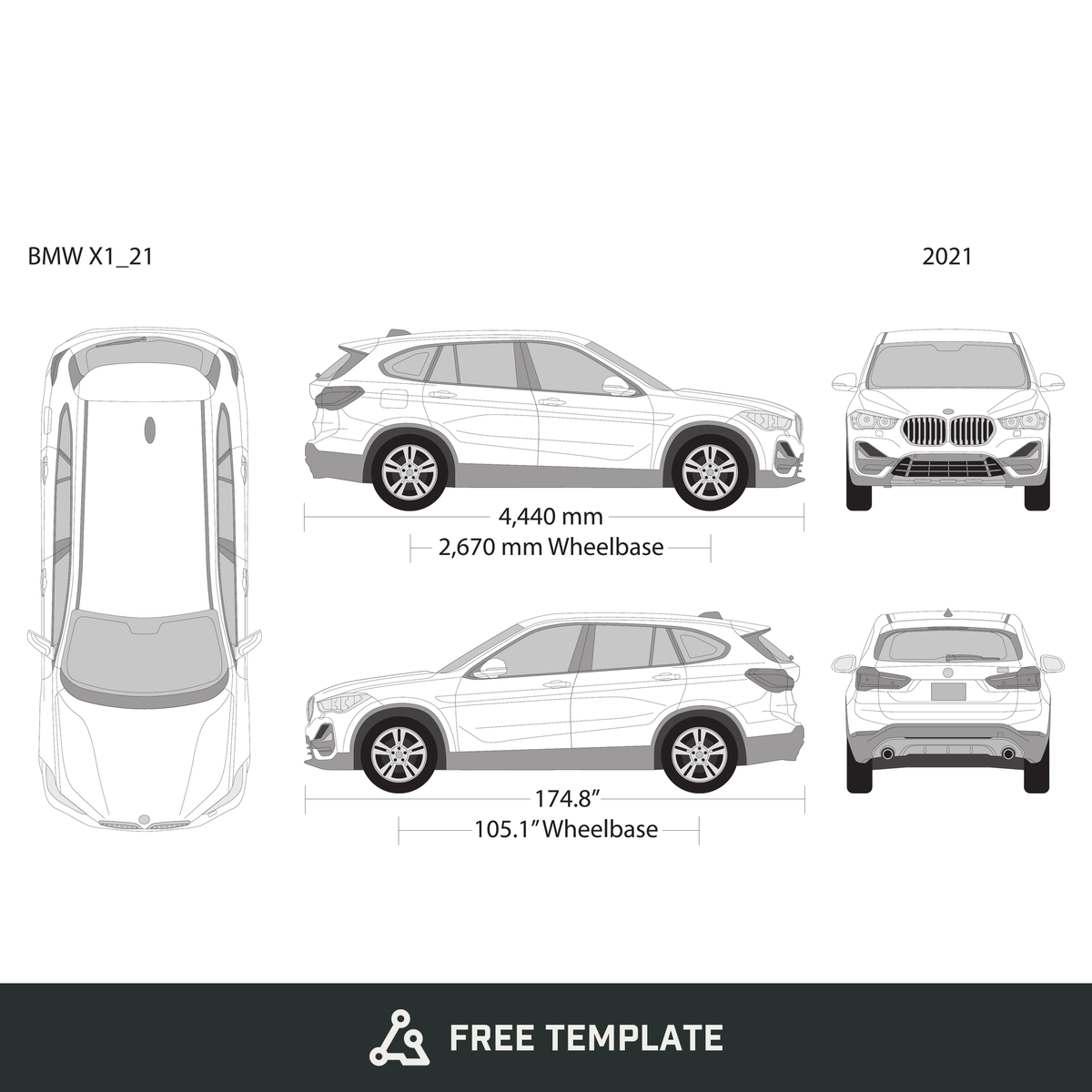 2021 BMW X1 free vector vehicle wrap template - GravBase