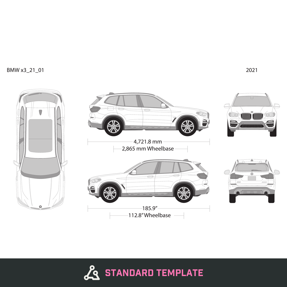 2021 BMW X3 vector wrap template, Design-Ready PDF - GravBase