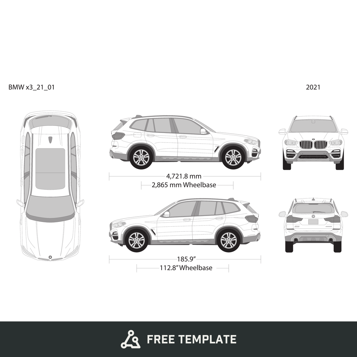 2021 BMW X3 free vector vehicle wrap template - GravBase