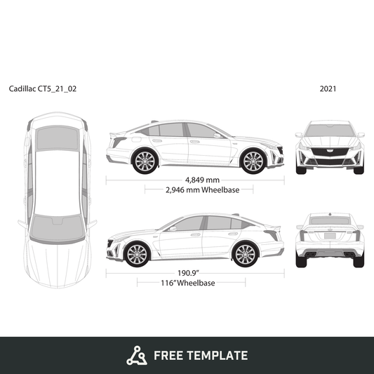 2021 Cadillac CT5 free vector vehicle wrap template - GravBase