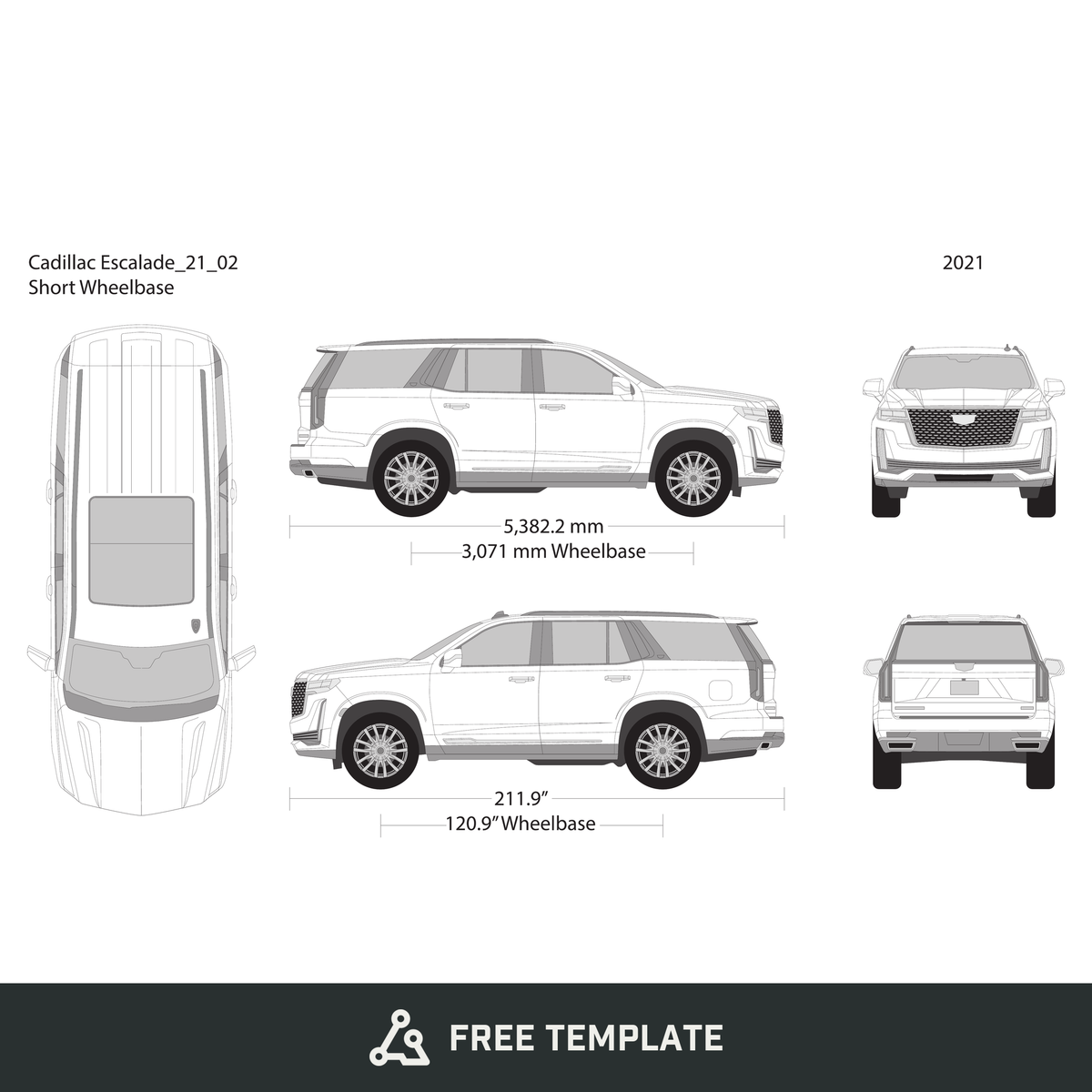 2021 Cadillac Escalade free vector vehicle wrap template - GravBase