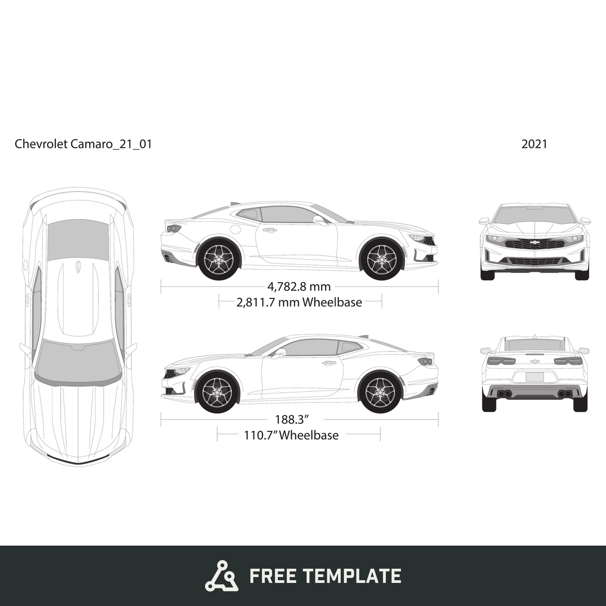 2021 Chevy Camaro free vector vehicle wrap template - GravBase