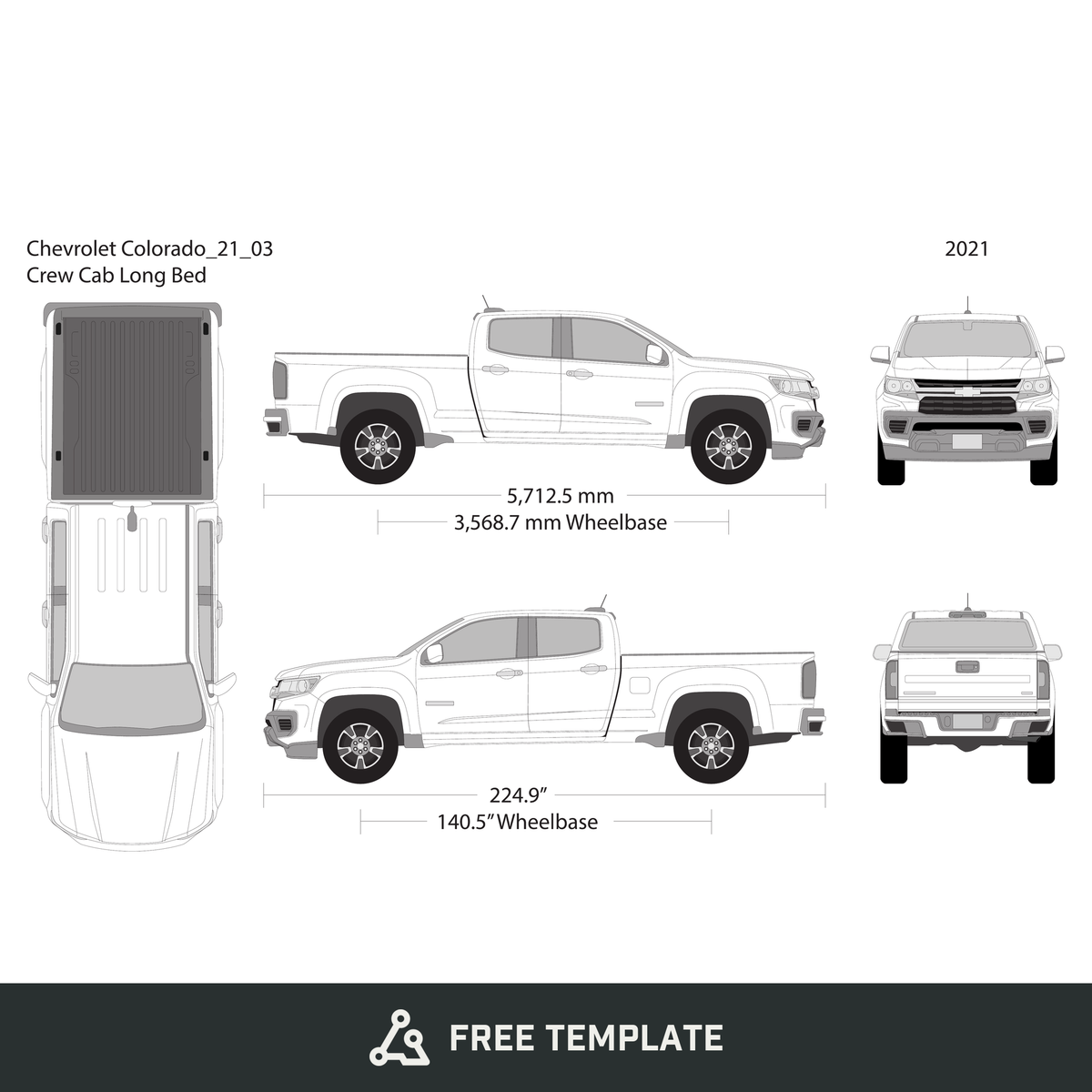 2021 Chevy Colorado free vector vehicle wrap template - GravBase
