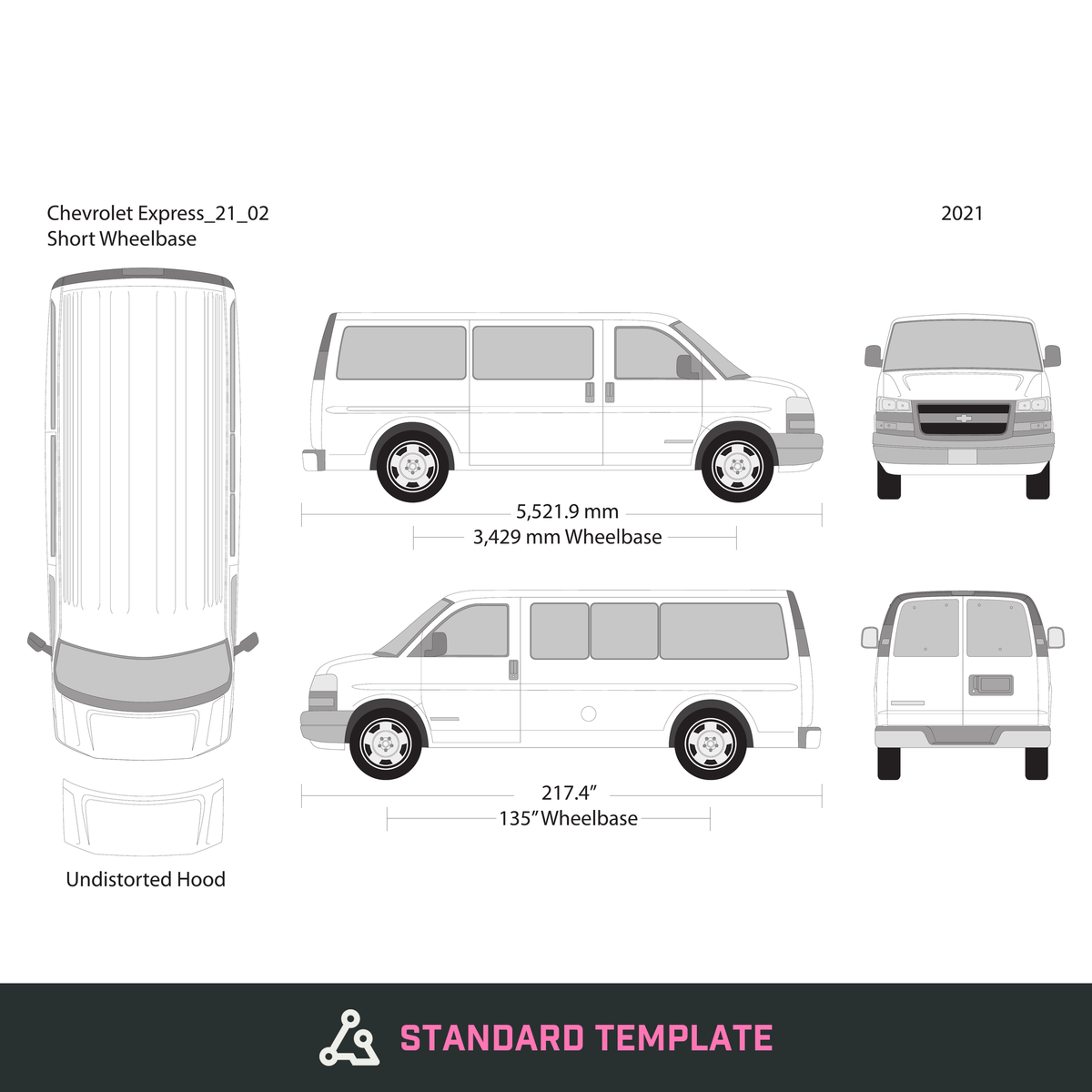 2021 Chevy Express vector wrap template V02, Design-Ready PDF - GravBase