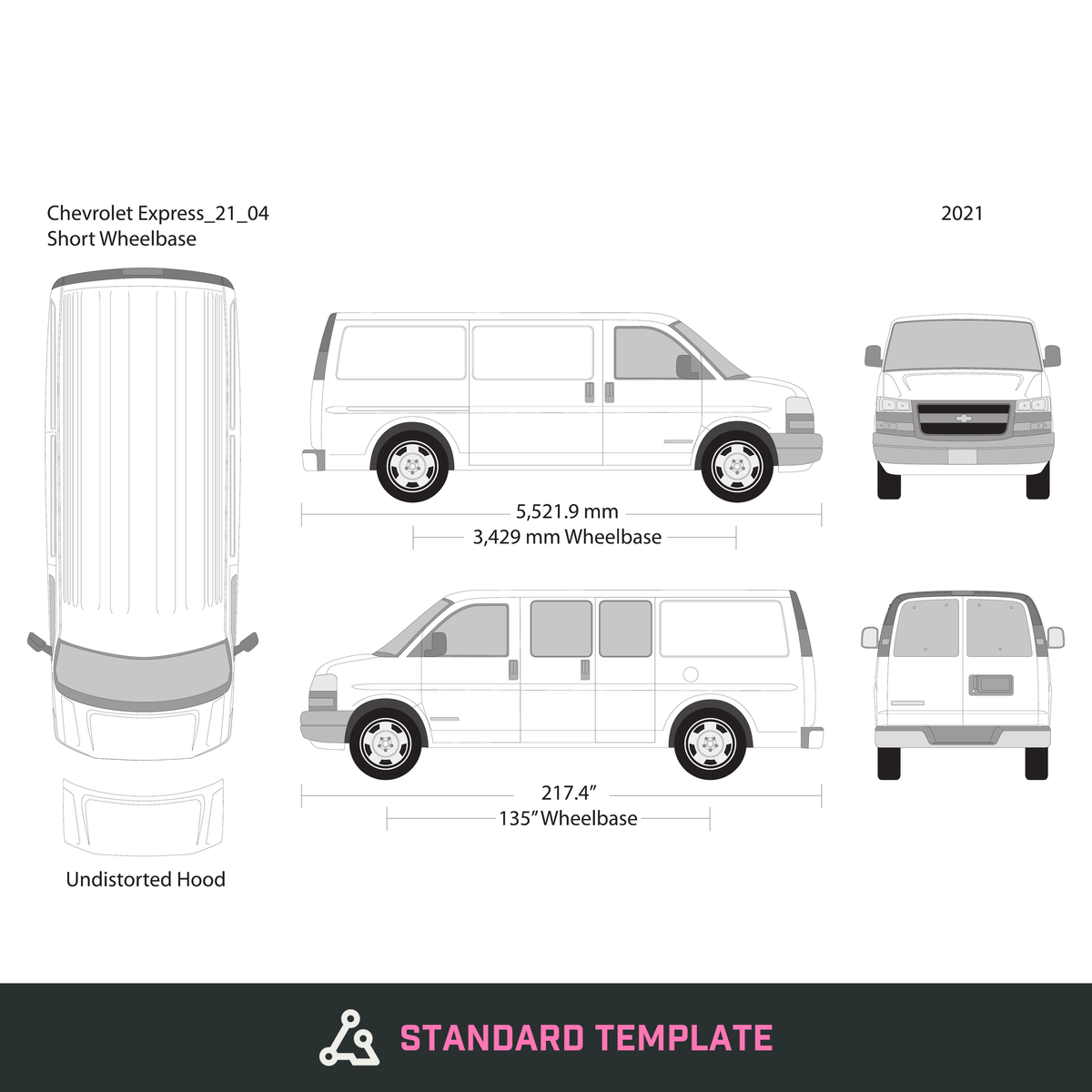 2021 Chevy Express vector wrap template V04, Design-Ready PDF - GravBase