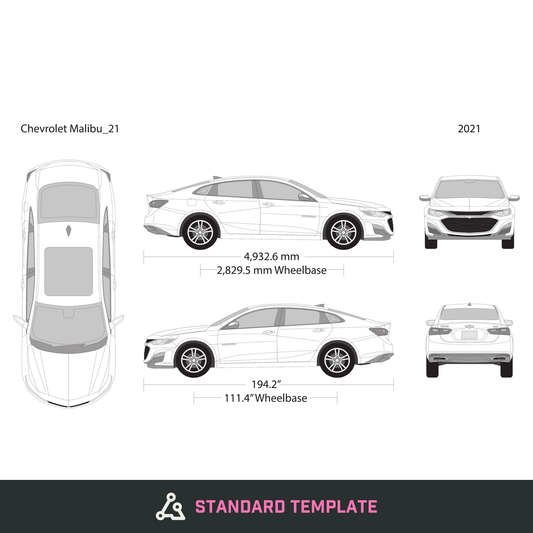 2021 Chevy Malibu vector wrap template, Design-Ready PDF - GravBase