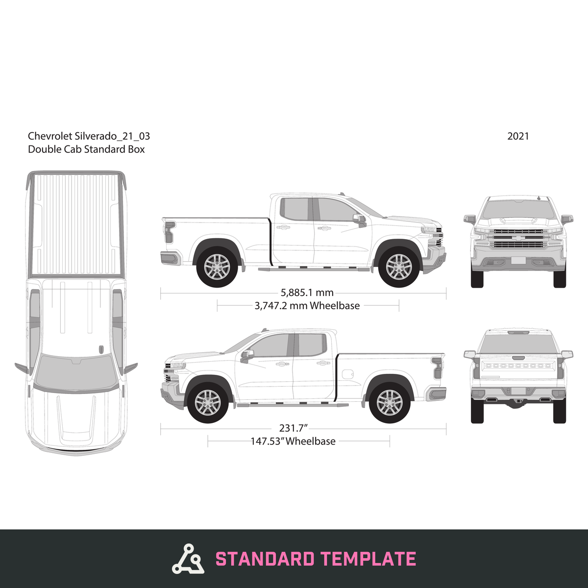 2021 Chevy Silverado 1500 vector wrap template V03, Design-Ready PDF - GravBase