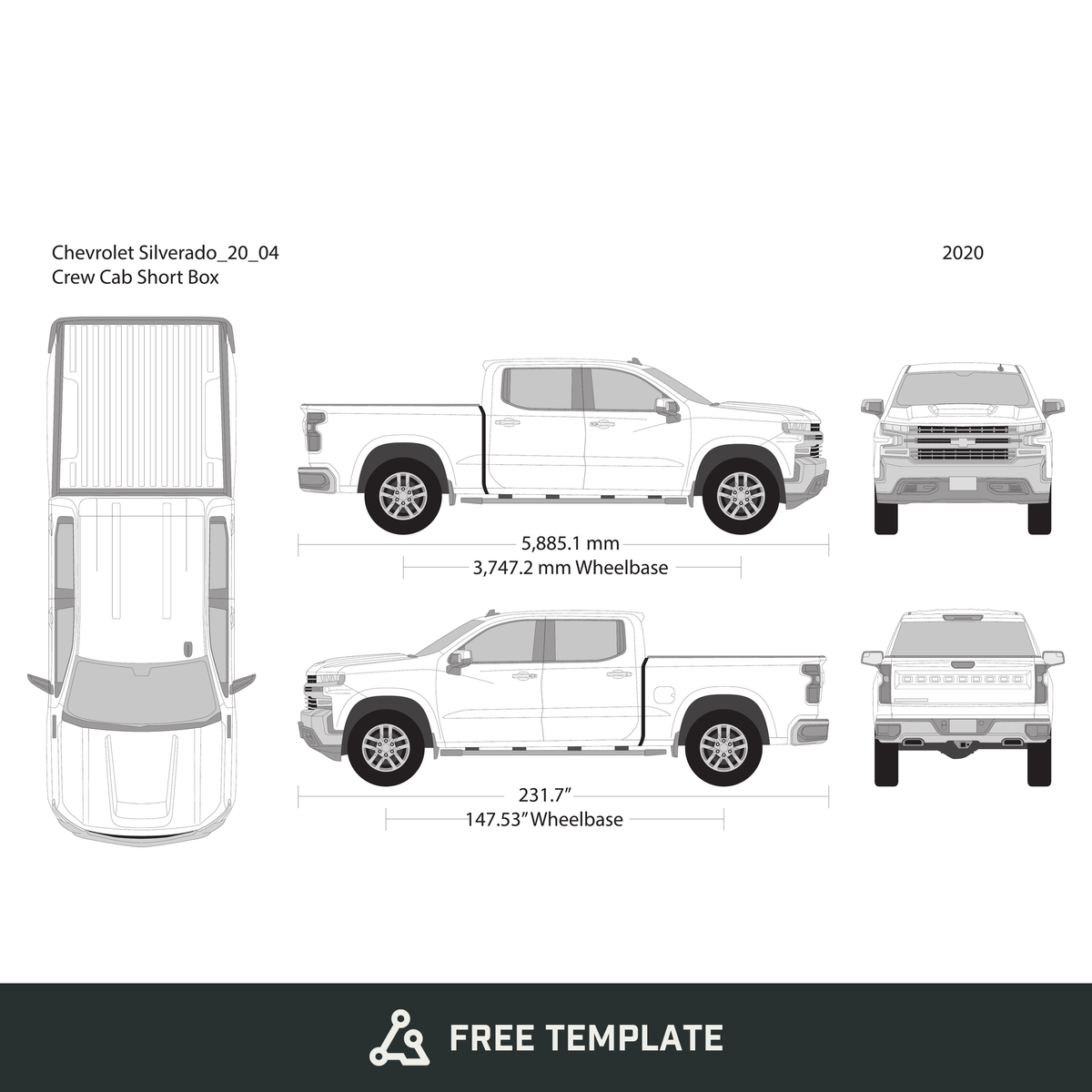 2021 Chevy Silverado 1500 free vector vehicle wrap template - GravBase