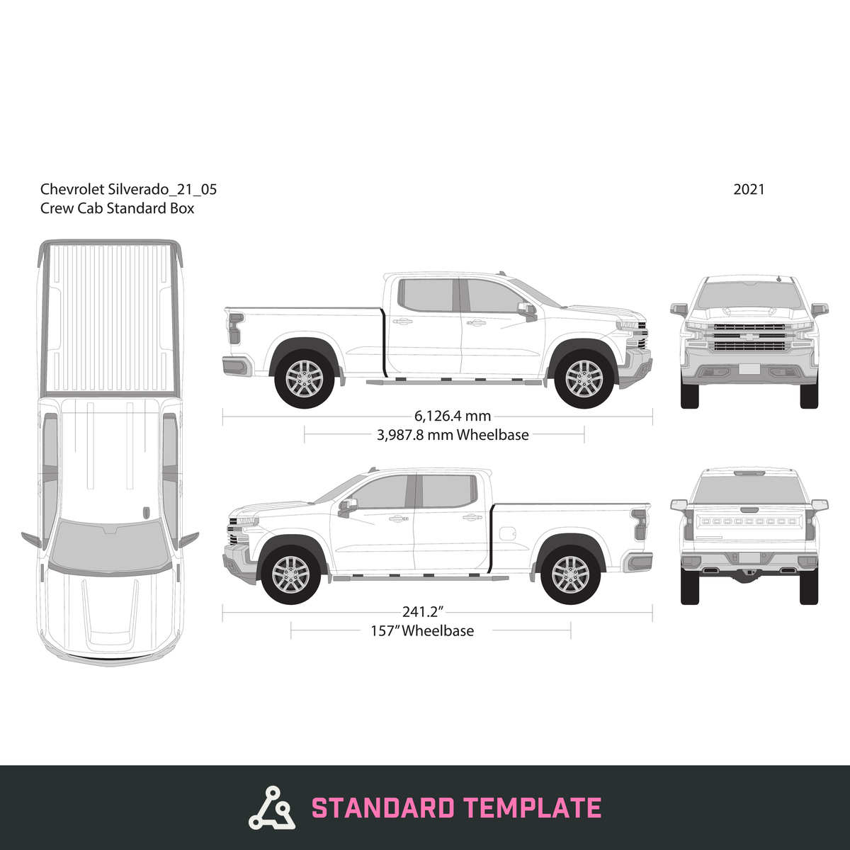 2021 Chevy Silverado 1500 vector wrap template V05, Design-Ready PDF - GravBase