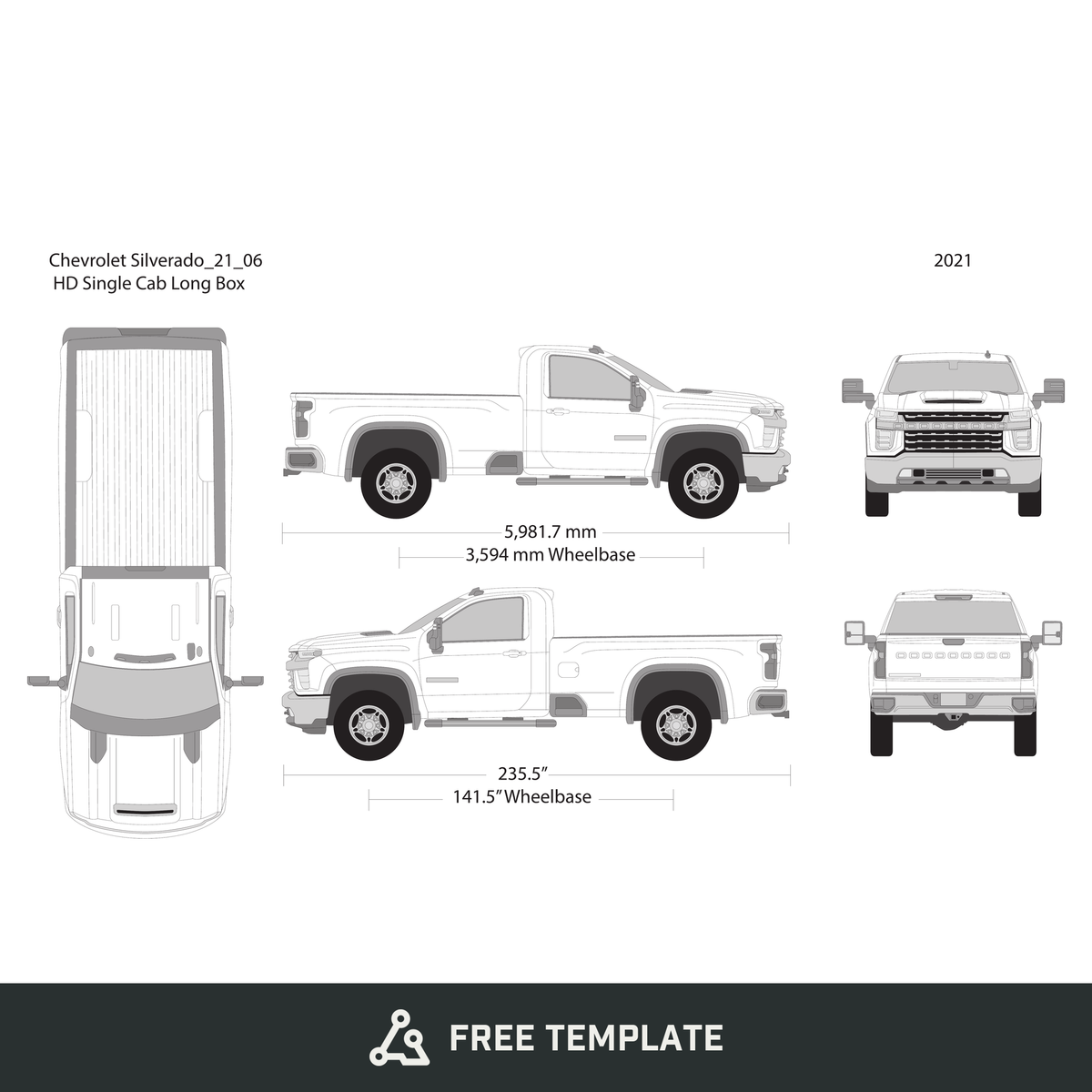 2021 Chevy Silverado 2500-3500 HD free vector vehicle wrap template - GravBase