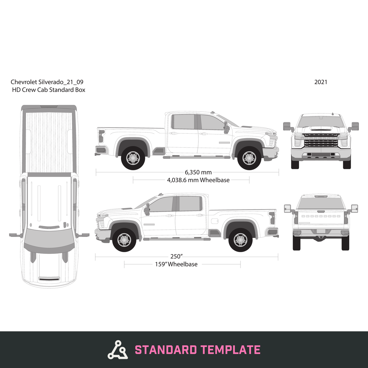 2021 Chevy Silverado 2500-3500 HD vector wrap template V09, Design-Ready PDF - GravBase