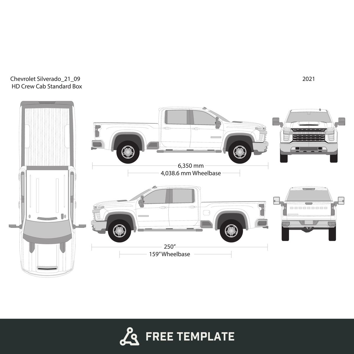 2021 Chevy Silverado 2500-3500 HD free vector vehicle wrap template - GravBase