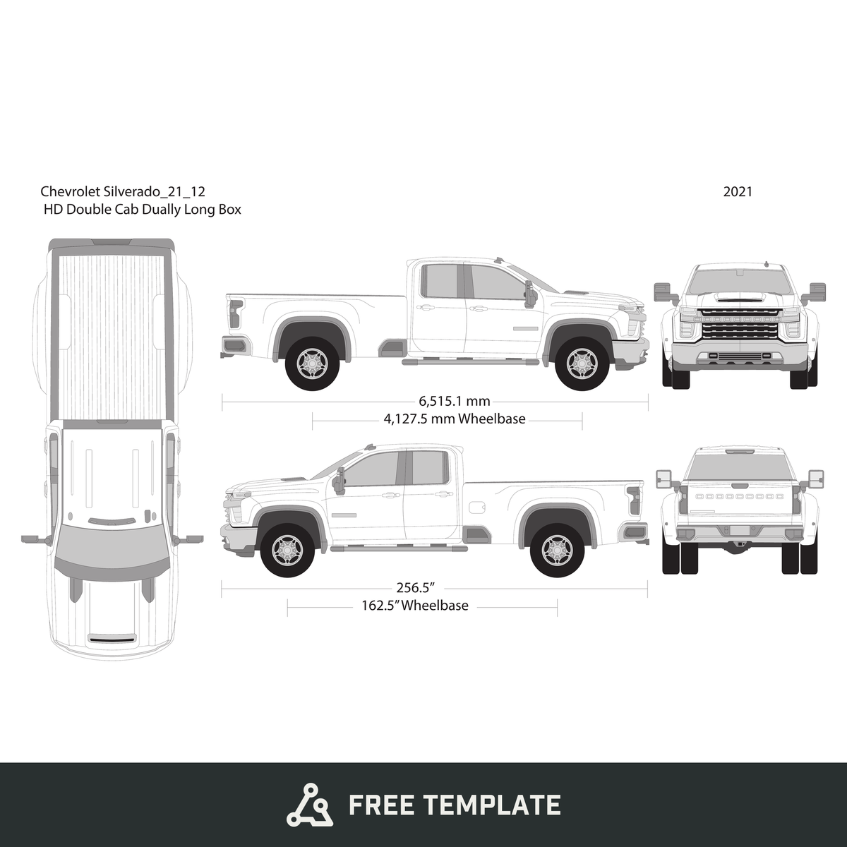 2021 Chevy Silverado 2500-3500 HD free vector vehicle wrap template - GravBase