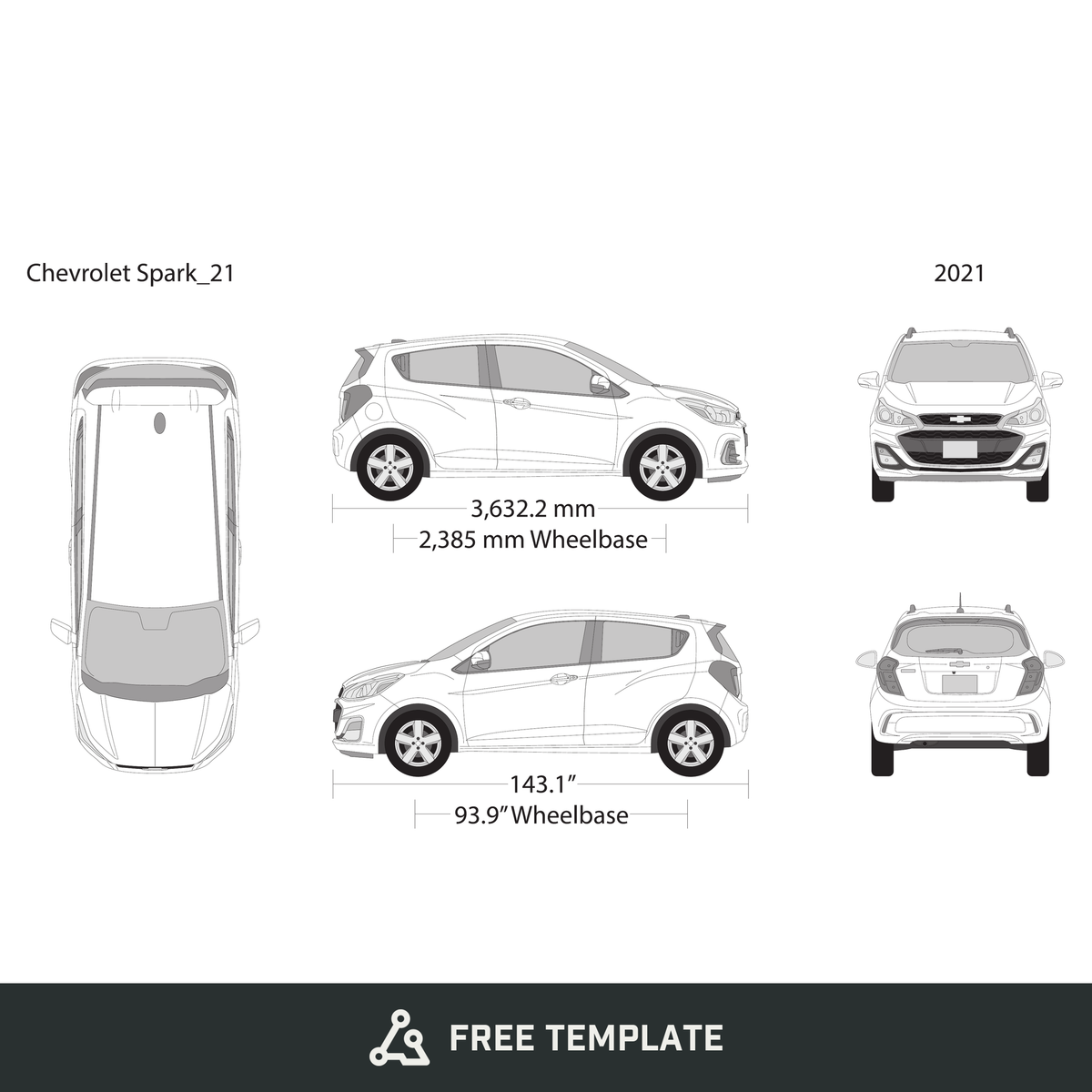 2021 Chevy Spark free vector vehicle wrap template - GravBase