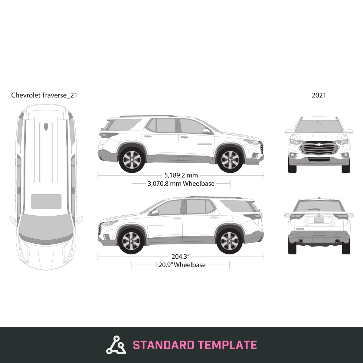 2021 Chevy Traverse vector wrap template, Design-Ready PDF - GravBase