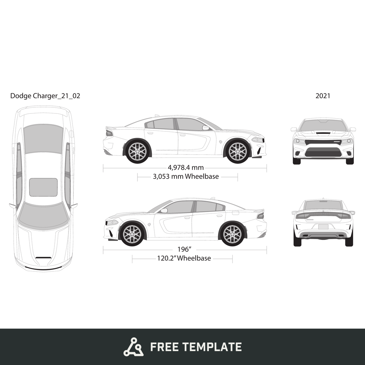 2021 Dodge Charger free vector vehicle wrap template - GravBase