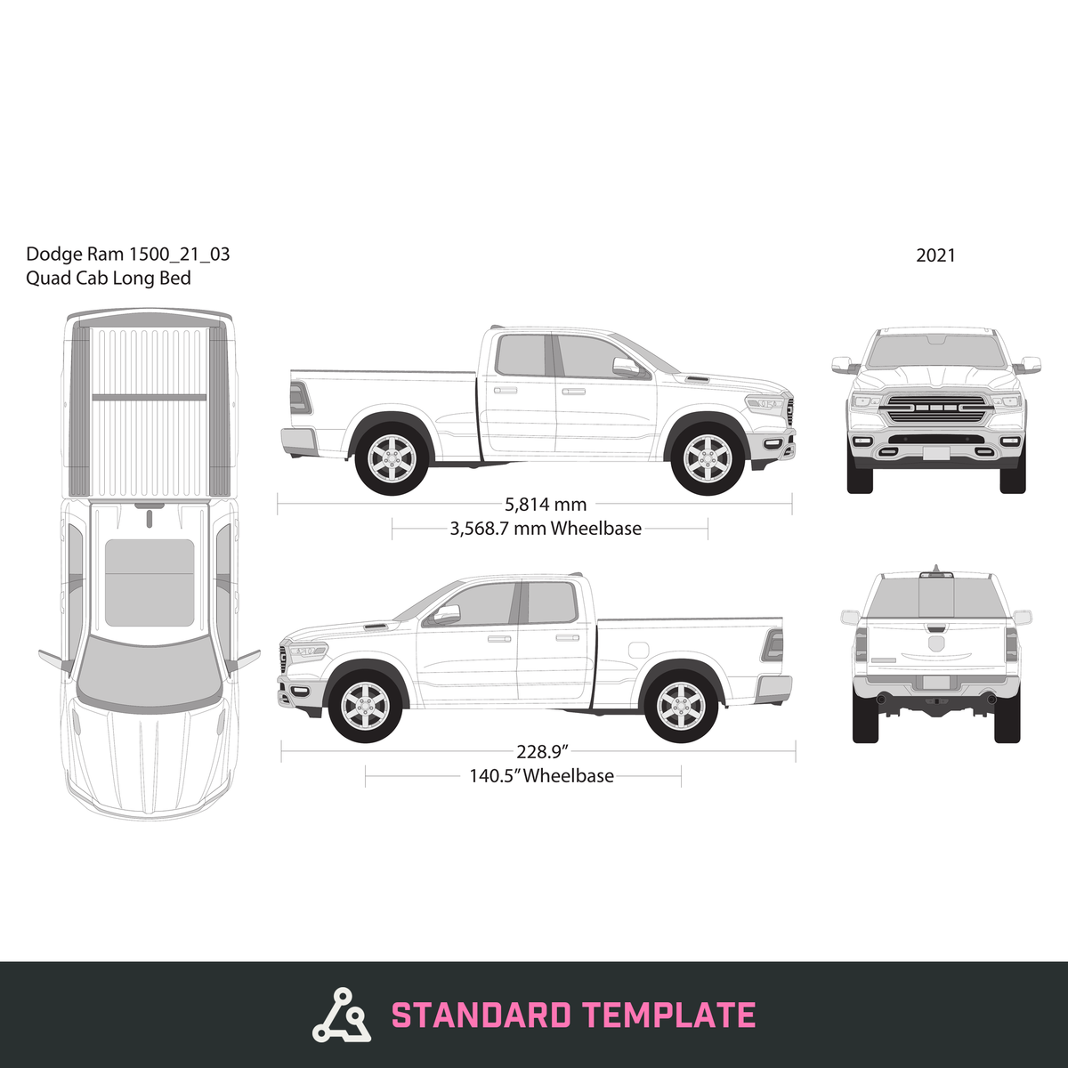 2021 Dodge Ram 1500 vector wrap template V03, Design-Ready PDF - GravBase