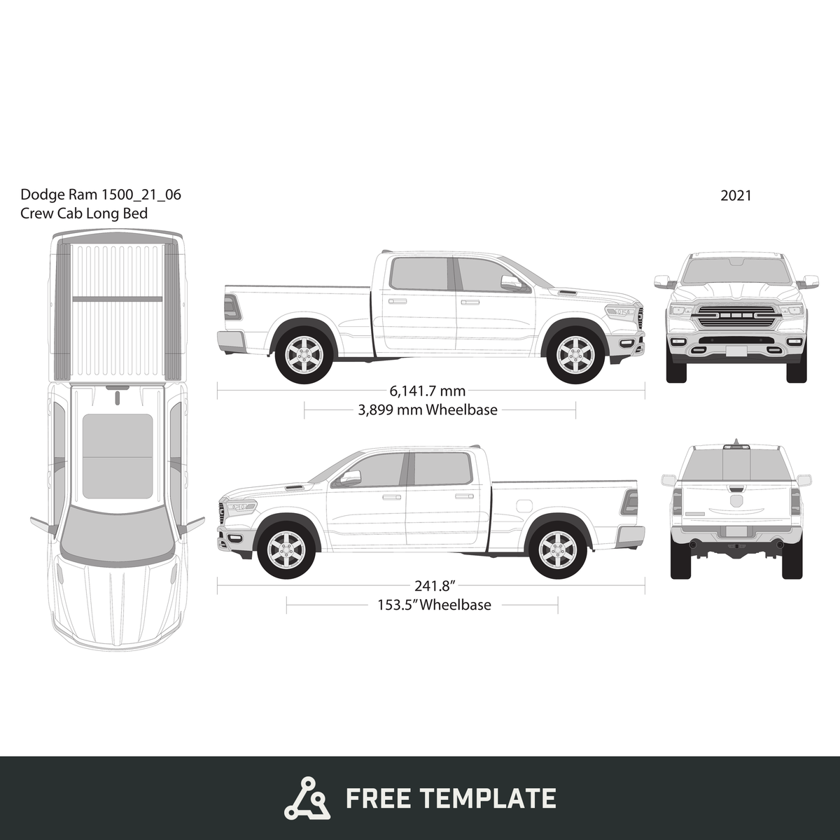 2021 Dodge Ram 1500 free vector vehicle wrap template - GravBase