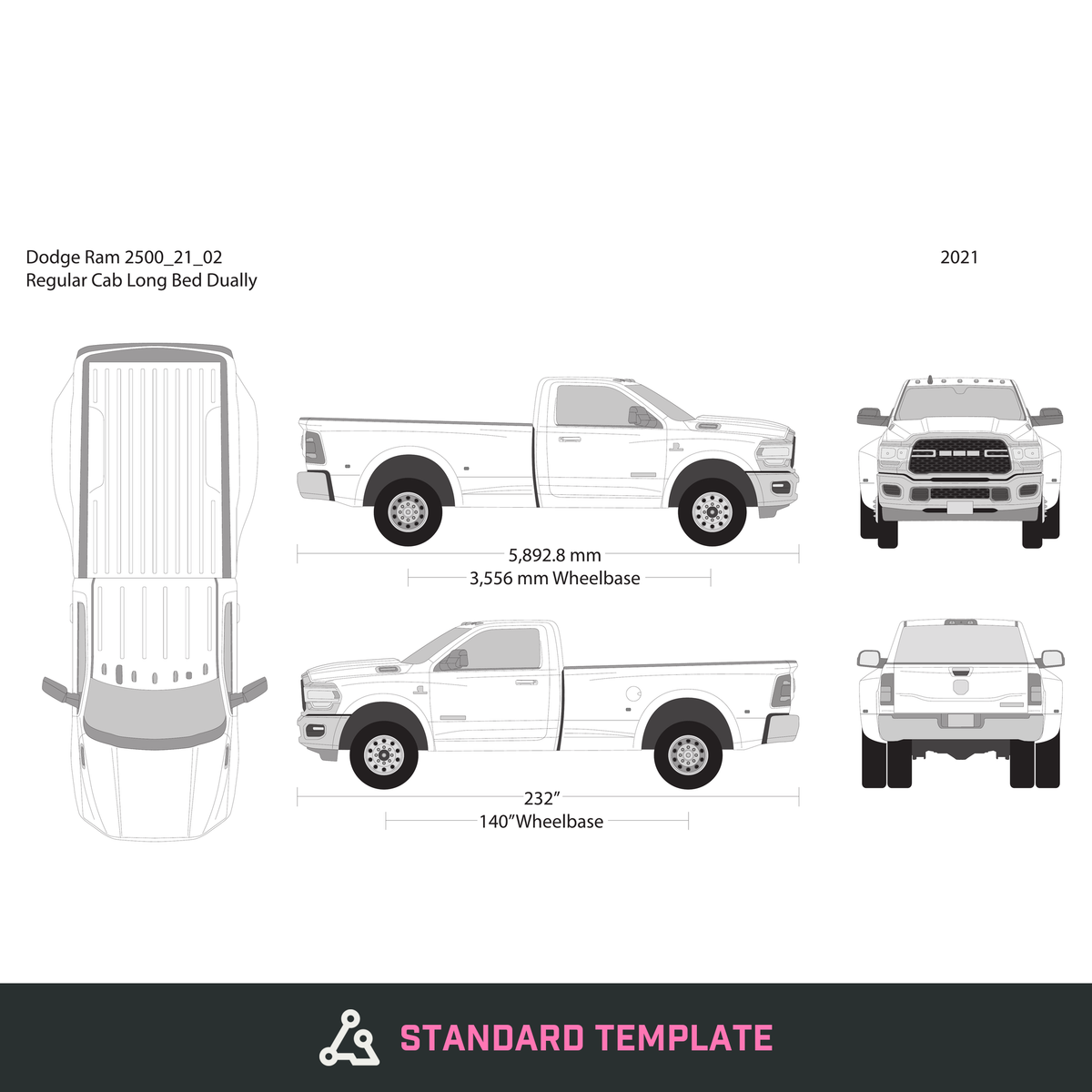 2021 Dodge Ram 2500_3500 vector wrap template V02, Design-Ready PDF - GravBase