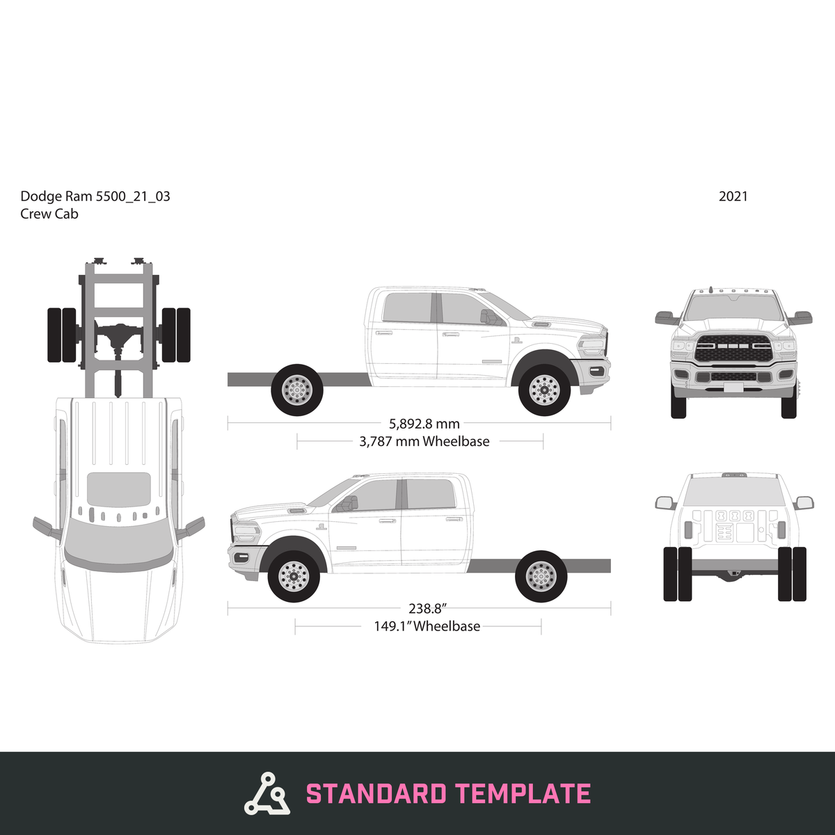 2021 Dodge Ram 5500 vector wrap template V03, Design-Ready PDF - GravBase