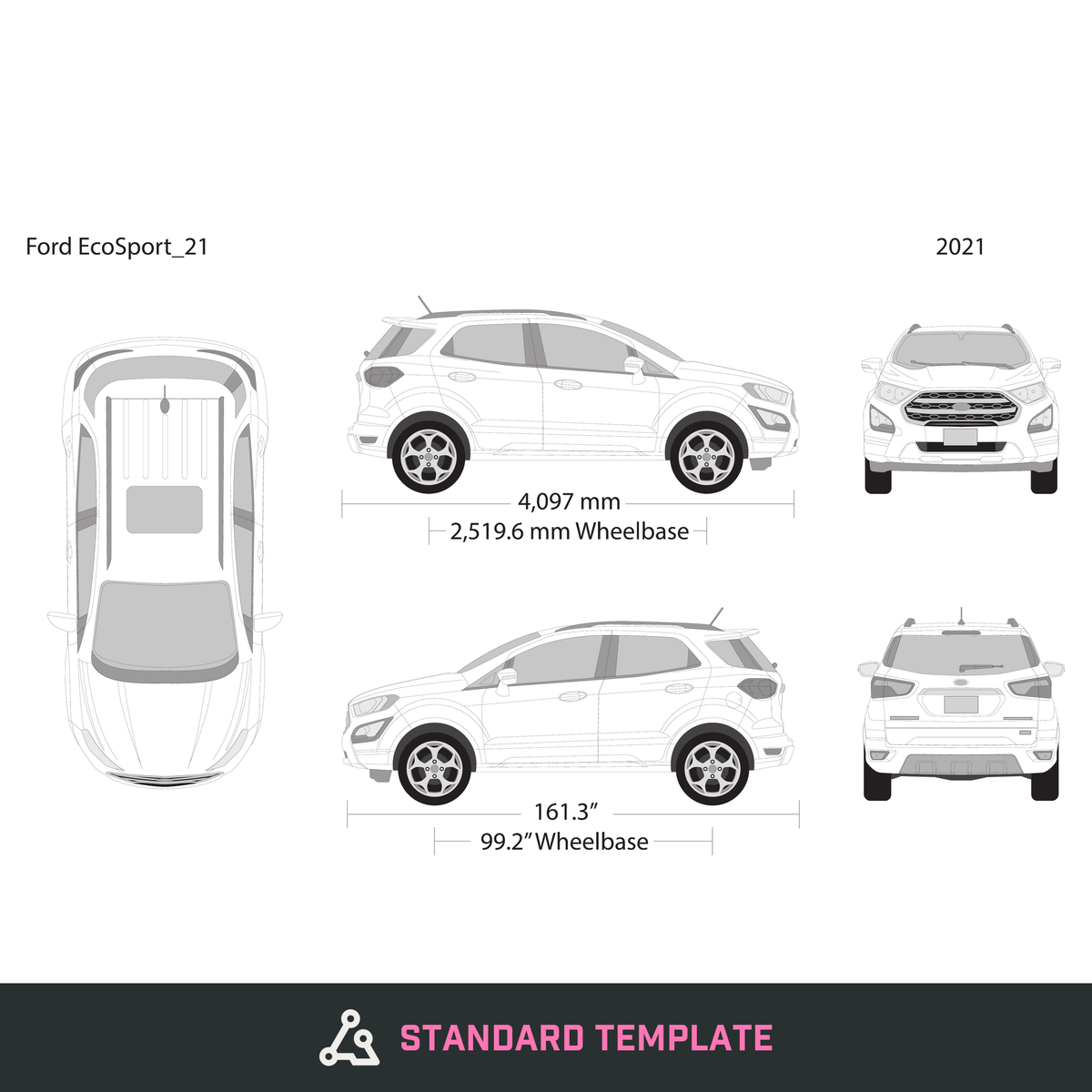 2021 Ford Ecosport vector wrap template, Design-Ready PDF - GravBase