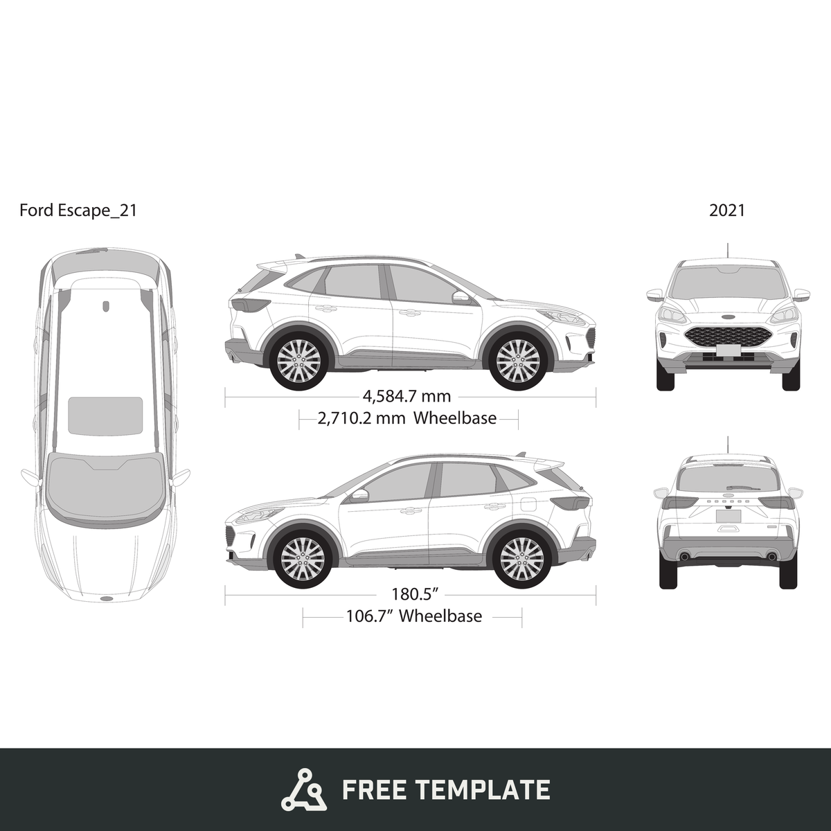 2021 Ford Escape free vector vehicle wrap template - GravBase