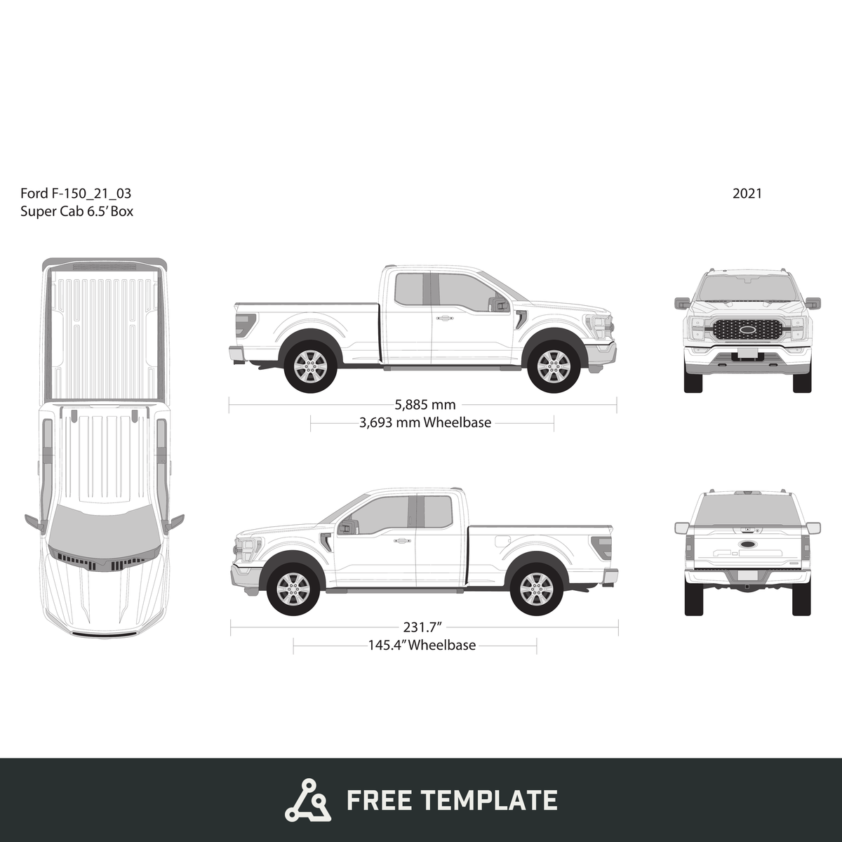 2021 Ford F-150 free vector vehicle wrap template - GravBase