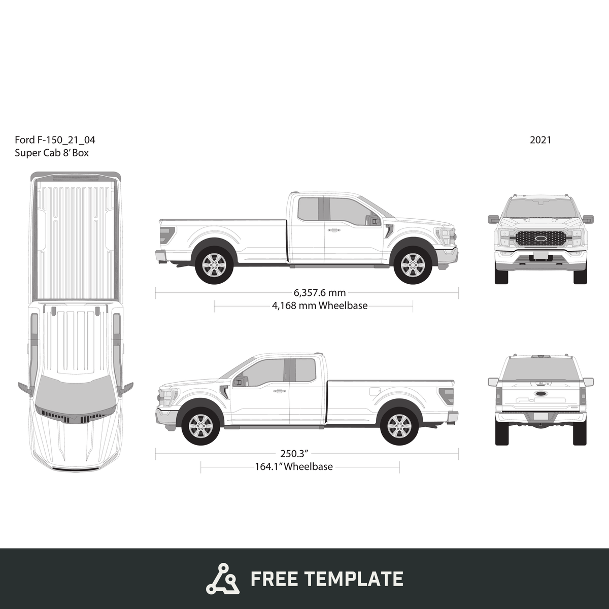 2021 Ford F-150 free vector vehicle wrap template - GravBase