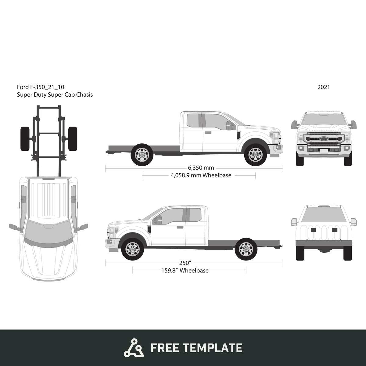 2021 Ford F-350 free vector vehicle wrap template - GravBase