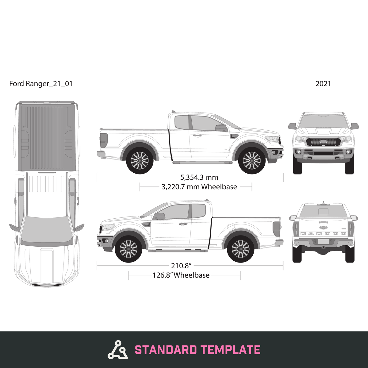 2021 Ford Ranger vector wrap template V01, Design-Ready PDF - GravBase