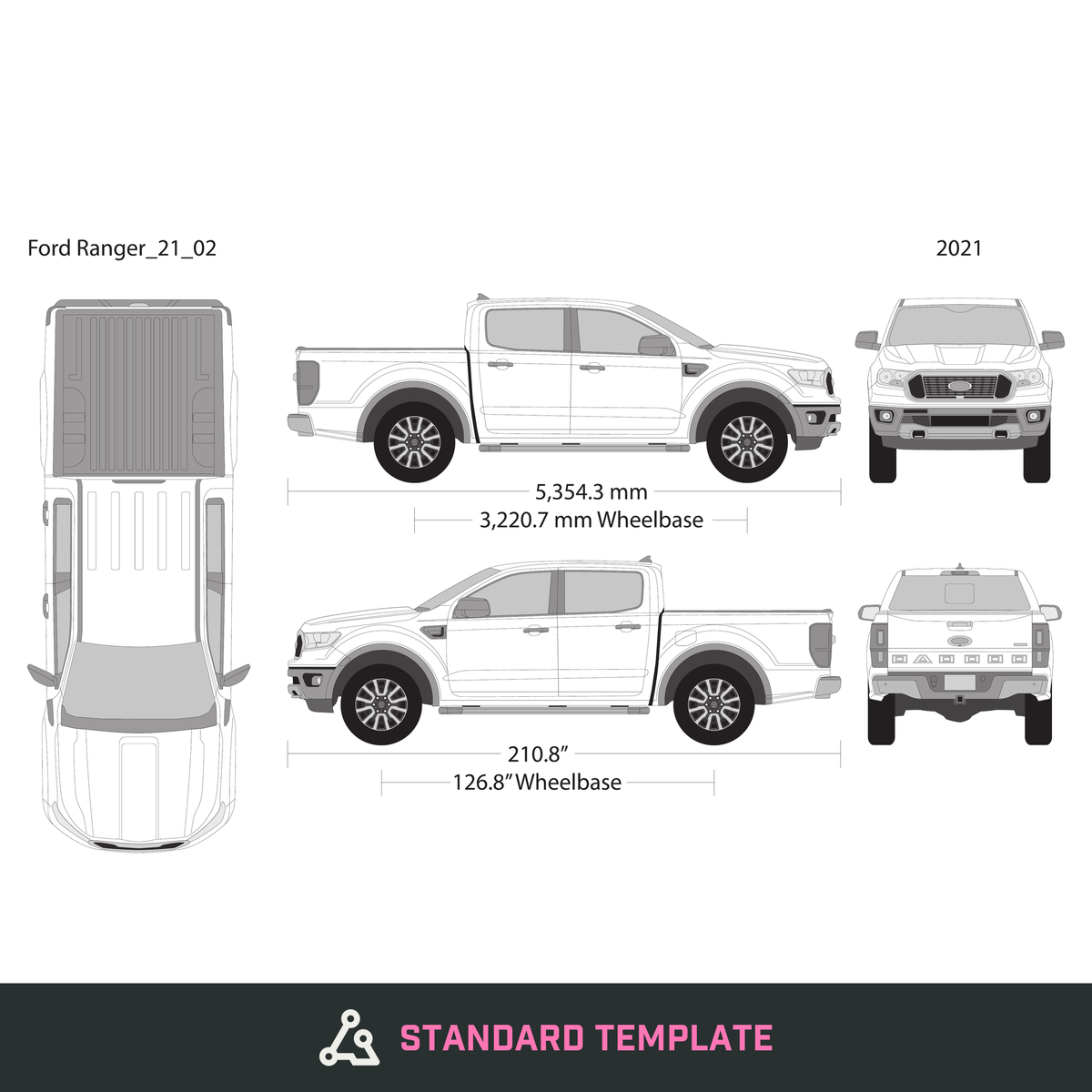 2021 Ford Ranger vector wrap template V02, Design-Ready PDF - GravBase