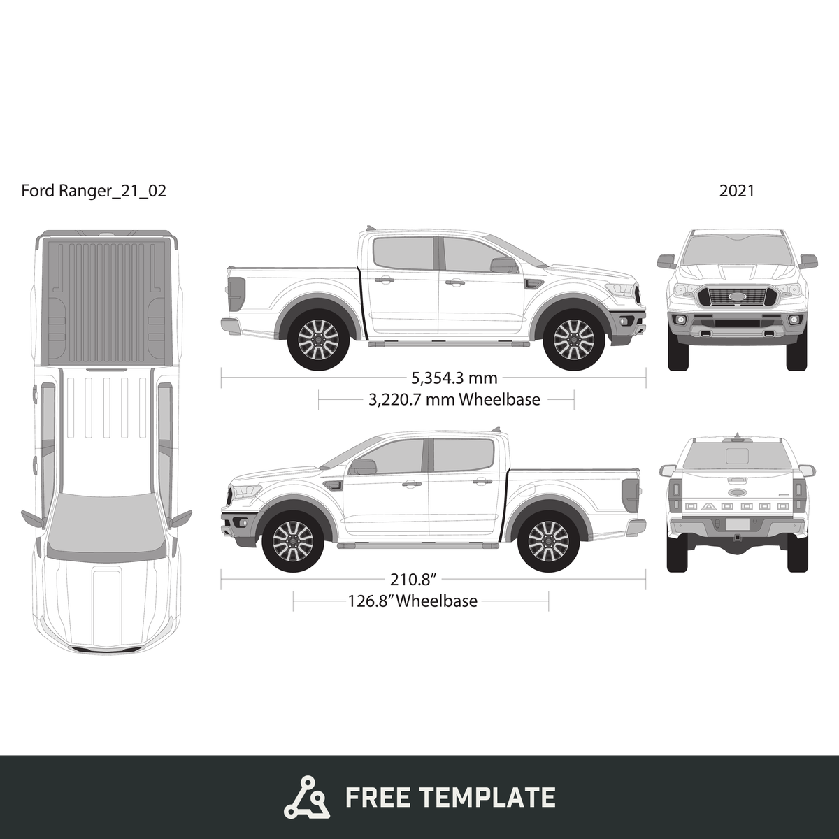 2021 Ford Ranger free vector vehicle wrap template - GravBase