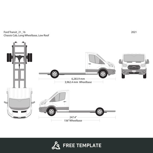 2021 Ford Transit Chassis free vector vehicle wrap template - GravBase