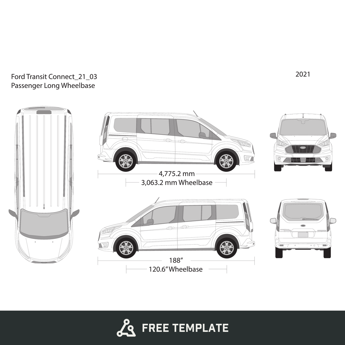 2021 Ford Transit Connect free vector vehicle wrap template - GravBase