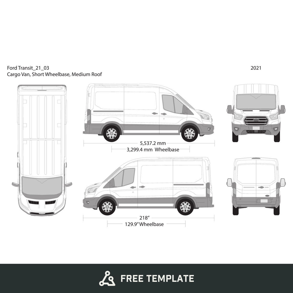 2021 Ford Transit Sliding Doors free vector vehicle wrap template - GravBase